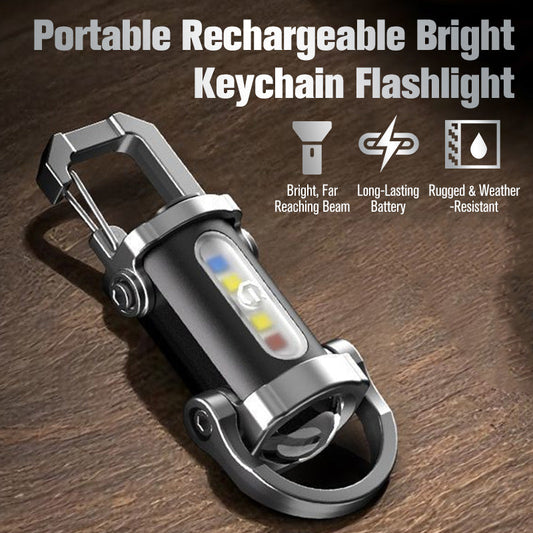 🔦 Mini Torcia Portachiavi LED+COB Ricaricabile Type-C ⚡ | 7 Modalità di Luce con Moschettone Integrato 💡 | Ultra Leggera 29g per Campeggio, Auto ed Emergenza 🧰