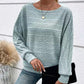 Maglia a Girocollo a Tinta Unita con Maniche Lunghe e Texture a Righe