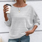 Maglia a Girocollo a Tinta Unita con Maniche Lunghe e Texture a Righe
