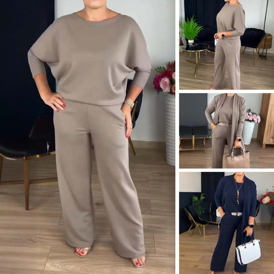 💥Offerta speciale: 50% di sconto-Elegante cardigan lungo, top e pantaloni, set di 3 pezzi