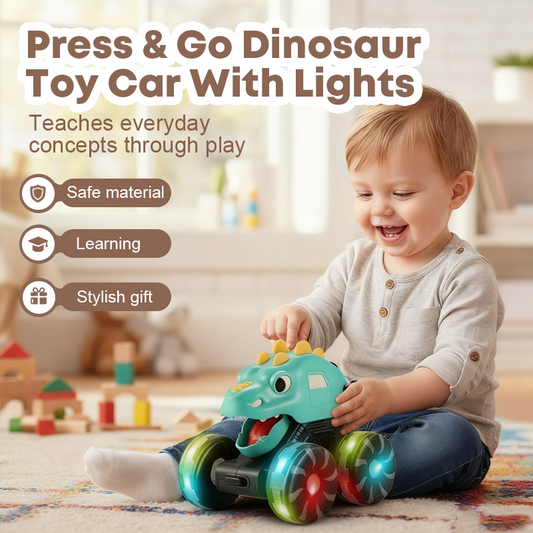 🦖 Macchina Dinosauro Spingi e Vai con Luci LED Scintillanti 🚙✨ - T-Rex | Triceratopo | Stegosauro | ABS Resistente | 6 Colori | Per Bambini 3+ | Regalo Perfetto | 50% DI SCONTO