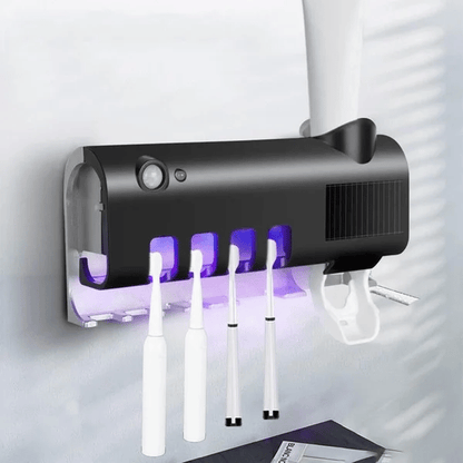 🦷 Igienizzatore UV da Parete per Spazzolini – Porta 4 Spazzolini | Ricarica USB & Solare | Sensore PIR Auto-Off | Spremi Dentifricio | Senza Forare 🚿✨
