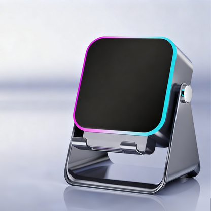 🔊 Altoparlante Bluetooth 5-in-1 con Ricarica Wireless a Induzione | Supporto Regolabile per Smartphone e Luce Ambientale a 360° 📱✨ | Bluetooth 5.3, Batteria 2000 mAh