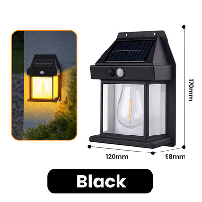🏮 Lanterna Solare da Parete IP65 con Sensore di Movimento ✨ | Lampada LED da Esterno a Luce Calda con 3 Modalità 💡 | Ricarica Solare Automatica per Giardino, Portico e Patio 🏡