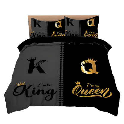 💥50% DI SCONTO🔥Set copripiumino per coppia “King & Queen” 3 pezzi - Design elegante e comfort eccellente✅✨