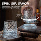 🥃Bicchiere da Whisky Girevole a 360° – Vetro Senza Piombo 300ml, Base Stabile, Motivi in Rilievo 3D – 7 Stili, Ideale per Whisky, Bourbon & Cocktail 💯✨