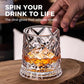 🥃Bicchiere da Whisky Girevole a 360° – Vetro Senza Piombo 300ml, Base Stabile, Motivi in Rilievo 3D – 7 Stili, Ideale per Whisky, Bourbon & Cocktail 💯✨