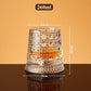 🥃Bicchiere da Whisky Girevole a 360° – Vetro Senza Piombo 300ml, Base Stabile, Motivi in Rilievo 3D – 7 Stili, Ideale per Whisky, Bourbon & Cocktail 💯✨