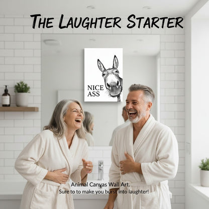 📢Sconto del 66% per tempo limitato🏡✨Arte murale divertente per bagno - Stampa di un asino con "Nice Ass"
