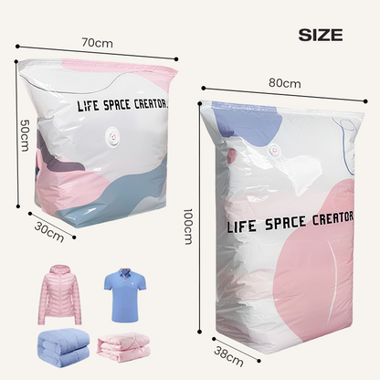 🧳💨 Sacchetti Sottovuoto Senza Pompa – Risparmia l’80% di Spazio, Materiale PA+PE Anti-Muffa, 2 Misure – Per Vestiti, Biancheria da Letto & Articoli Stagionali 🛏️✨