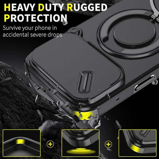📱 Custodia Magnetica Antiurto per iPhone con Supporto ad Anello 🔄 | Protezione Fotocamera, Porta Carte & Supporto Girevole | Ideale per Video, Videochiamate, Navigazione & Auto | TPU + Policarbonato