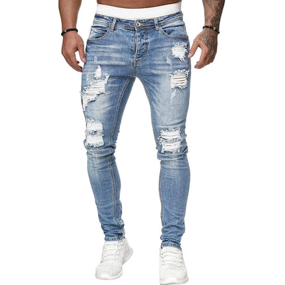 👖SCONTO DEL 60%! 🔥 Jeans skinny da uomo alla moda con effetto consumato – Vestibilità slim affusolata, cotone traspirante e dettagli strappati di tendenza
