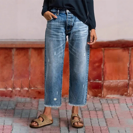⏳Offerta a tempo limitato⏰Jeans da donna a gamba dritta, modello cropped in stile retrò