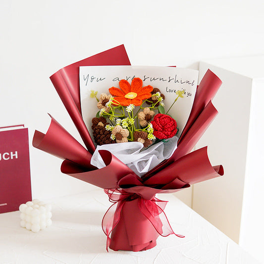 🎁Biglietto di auguri omaggio💐Delicato bouquet di fiori all'uncinetto fatto a mano💐