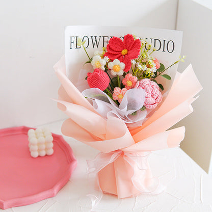 🎁Biglietto di auguri omaggio💐Delicato bouquet di fiori all'uncinetto fatto a mano💐