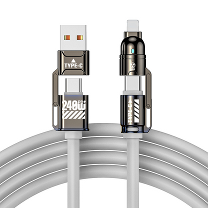Cavo di Ricarica Rapida 4-in-1 🔌⚡ | Fino a 240W USB-C, Chip E-Marker | Silicone Antigroviglio per Smartphone, Tablet e Laptop | 1/2 m