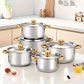 💎 -50% SUL SET DA 5 PEZZI IN ACCIAIO INOSSIDABILE! 💎 Pentole rinforzate, coperchi in vetro ed eleganti dettagli dorati per qualsiasi piano cottura.