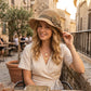 Elegante cappello da sole in paglia intrecciata con fiocco