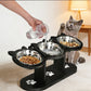 🐶🐱 Mangiatoia Rialzata Antiscivolo per Animali con 3 Ciotole in Acciaio Inox – Base in Legno 43x15,7x7,5cm, Ergonomica, 3 Colori – Per Cibo, Acqua & Snack ✨🐾