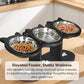 🐶🐱 Mangiatoia Rialzata Antiscivolo per Animali con 3 Ciotole in Acciaio Inox – Base in Legno 43x15,7x7,5cm, Ergonomica, 3 Colori – Per Cibo, Acqua & Snack ✨🐾