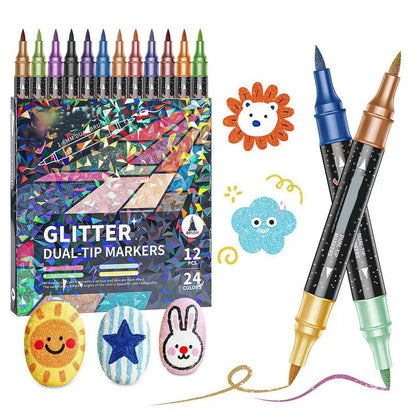 🎨Pennarelli a pennello con effetto glitter🥇✨: crea opere d'arte scintillanti con estrema facilità 🥳(🌈24-96 colori | Scorrimento fluido senza intasamenti | Non trasudano📝)