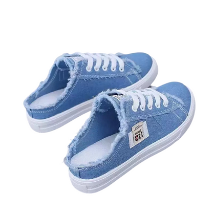 👟SCONTO DEL 50% ORA! 👖 Scarpe da ginnastica mule in denim da donna: facili da indossare, con suola comoda e perfette per un look estivo casual ☀️