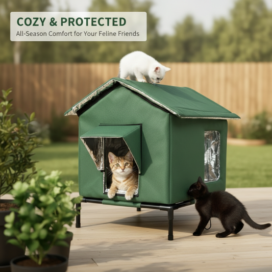 Cuccia per Gatti da Esterno 🏠 | Impermeabile e Termica 🌡️ | Design Rialzato 12cm 🐱 | Pieghevole e Sicura per Tutte le Stagioni 🌧️