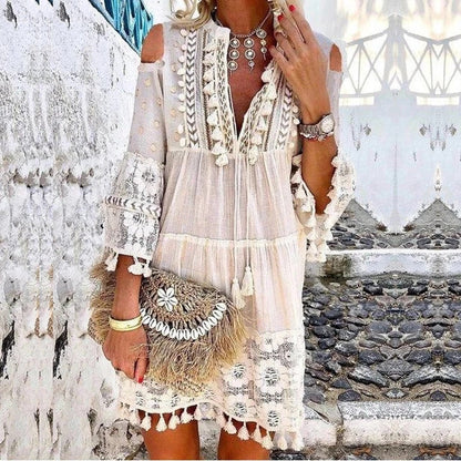 ⏳ Sconto del 50% a tempo limitato ⏰ 👗 Abito da donna in cotone e lino, vestibilità ampia e ricamato 🌸