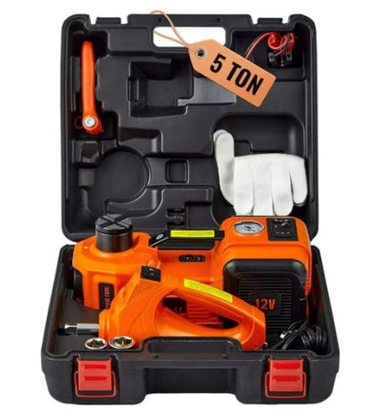 🔧 Cric Idraulico Elettrico 12V – Portata 5 Tonnellate | Motore Potente | Avvitatore ad Impulsi Integrato | Luce LED & Segnalazione Emergenza | Kit 12 in 1 | Per Auto, SUV & Veicoli Commerciali 🚗⚡