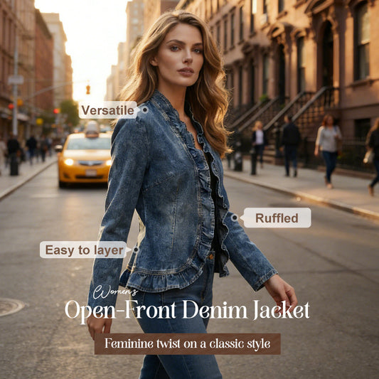 🧥 Giacca Denim Donna con Volant | 🌸 Leggera, Femminile & Versatile ✨ Perfetta per Primavera-Estate — Look Casual Chic Senza Sforzo 💫 📦 Spedizione Gratuita da €40 | 🔄 Reso Facile in 30 Giorni