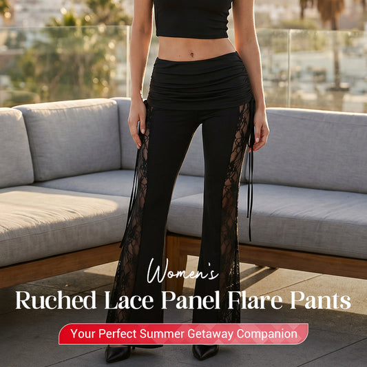 💕SCONTO DEL 50% PER UN PERIODO LIMITATO!🔥🌹👖 Pantaloni a zampa d'elefante da donna con inserti in pizzo arricciato✨