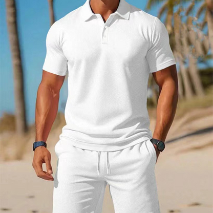 🔥SCONTO DEL 55% ORA! 🔥Completo estivo da uomo 2 pezzi: Polo e pantaloncini