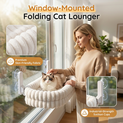 🐱 Amaca da Finestra per Gatti Pieghevole a 90° 🪟 | Ventose Resistenti fino a 18 kg 🐾 | Cuscino Morbido Sfoderabile e Lavabile 🧶 | Salvaspazio per Relax e Sole ☀️