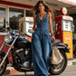 👖 OFFERTA LIMITATA 55% DI SCONTO! 💥 Tuta di Jeans da Donna – Chiusura con Bottoni, Gamba Larga✨