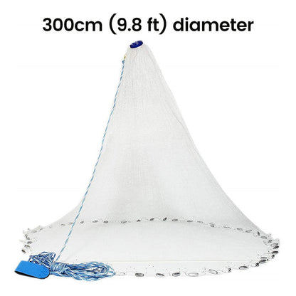 🎣🌊 Rete da Lancio Easy-Throw in Monofilamento di Nylon – Piombini Metallici, Cinturino da Polso, Ø300cm o 360cm – Per Laghi, Fiumi & Zone Costiere ✨🐟