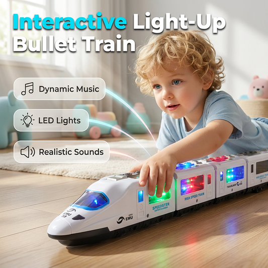 🚄 ORA SCONTATO DEL 50%! 🎵 Trenino elettrico ad alta velocità – Si illumina, urta e parte con la musica – Luci e suoni interattivi – Navigazione intelligente tra gli ostacoli ✨