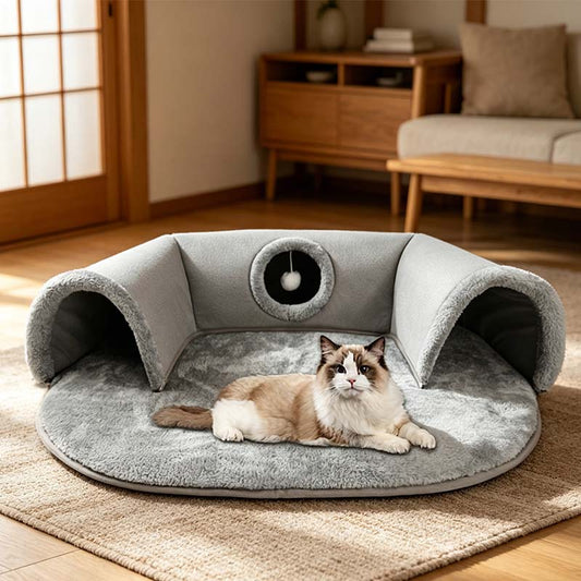 Cuccia a tunnel 2 in 1 in peluche per gatti