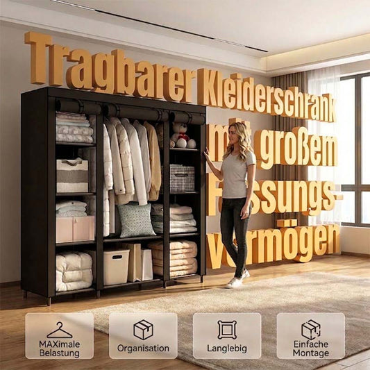 👗 Armadio Guardaroba Aperto Portatile – Struttura in Acciaio | Tessuto Traspirante | Barra Appendiabiti + Ripiani | 3 Misure | Nero o Grigio | Montaggio Facile | Per Camera & Cabina Armadio 🏠✨