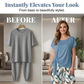 🌿✨ Completo Donna 2 Pezzi – Top con Fiocco Laterale & Pantaloni con Stampa Botanica 💐 – Tessuto Premium Traspirante, Taglia Regolabile, S–5XL (EU34-54) 🌸