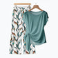 🌿✨ Completo Donna 2 Pezzi – Top con Fiocco Laterale & Pantaloni con Stampa Botanica 💐 – Tessuto Premium Traspirante, Taglia Regolabile, S–5XL (EU34-54) 🌸