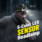 🔦 Frontal LED Ricaricabile a 5 Colori | Bianco, Giallo, Blu, Rosso e UV 🌈 | Sensore di Movimento: Accensione a un Gesto 👋 | Modalità Pesca, Antizanzare e Rilevamento UV 🎣