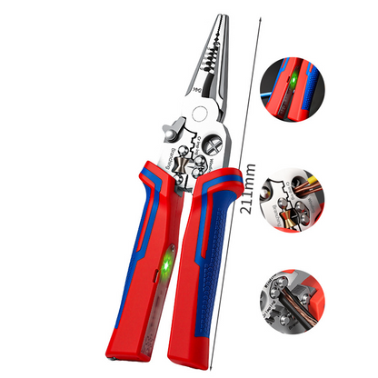 🔧 Pinza Elettricista 8 in 1 con Tester di Tensione ⚡️ | Spelatura Precisa da 1,0 a 4,0 mm 📏 | Acciaio al Cromo-Vanadio 🛡️ | Impugnatura TPR Antiscivolo ✋