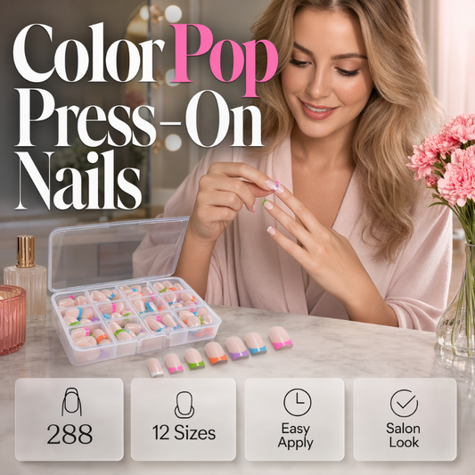 💅✨ Unghie Finte Press-On Color Pop 🌈🌸 - French Tip Colorati | Applicazione in Minuti | Set da 144/288 Pezzi | Stile Salone a Casa