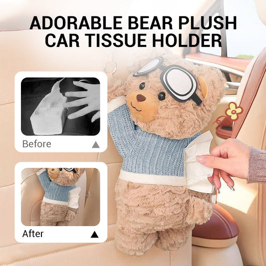 ❄️Offerta Estiva 50% Sconto!🧸Portafazzoletti Orso di Peluche per Auto – Simpatico Dispenser Appeso per Poggiatesta, Sedile & Interni