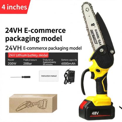 🌳⚔️ Mini Motosega Elettrica Portatile a Batteria 48V – Barra 4 Pollici, Lega + ABS, Impugnatura Ergonomica Monomanuale, Protezione Anti-Schizzi – 5 o 10 Sezioni, 2 Versioni ✨🔧