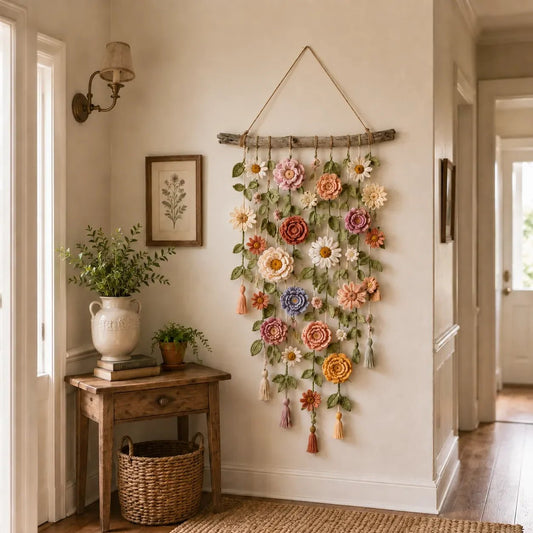 🌸✨ Decorazione Murale Boho a Uncinetto - Fiore a Cascata 🏡🧶 | Stile Cottagecore & Rustico | Fatto a Mano | Oltre 50.000 Venduti | 50% DI SCONTO 🔥