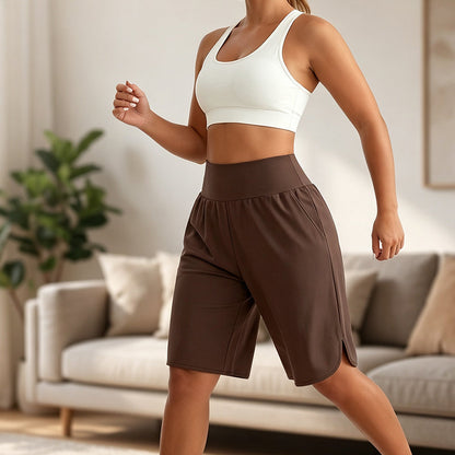 👖✨ Pantaloncini Donna Casual a Gamba Larga Lunghezza al Ginocchio – Vita Alta, Tessuto Traspirante Morbido, 5 Colori – Taglie Forti XL-4XL (EU 46-52) ☀️
