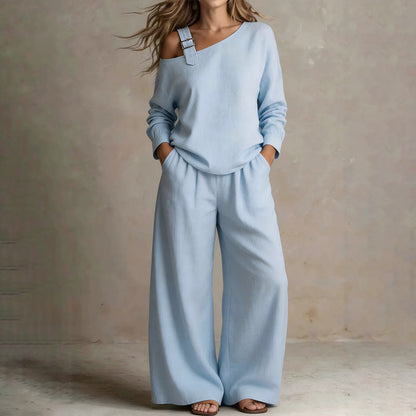 👗 Set da Donna con Spalle Scoperte in Misto Lino ✨🌿 - Design Asimmetrico | Pantaloni Morbidi | 4 Colori | Taglie XS-4XL | Elegante & Comodo | 50% DI SCONTO