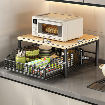 ✨ Supporto a 2 Ripiani per Microonde & Elettrodomestici 🍵📦 - Cassetto Estraibile | Struttura Ferro + Legno | Salvaspazio | 3 Colori | 50% DI SCONTO