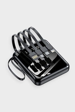 🔋 Mini Powerbank Portatile con 4 Cavi Integrati ⚡🎒 - 5000/10000/20000 mAh | Ricarica 2 Dispositivi | LED | 3 Colori | Compatta & Potente | 50% DI SCONTO